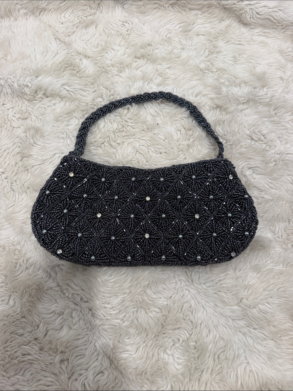 Elegant Black Beaded Evening Shoulder Bag